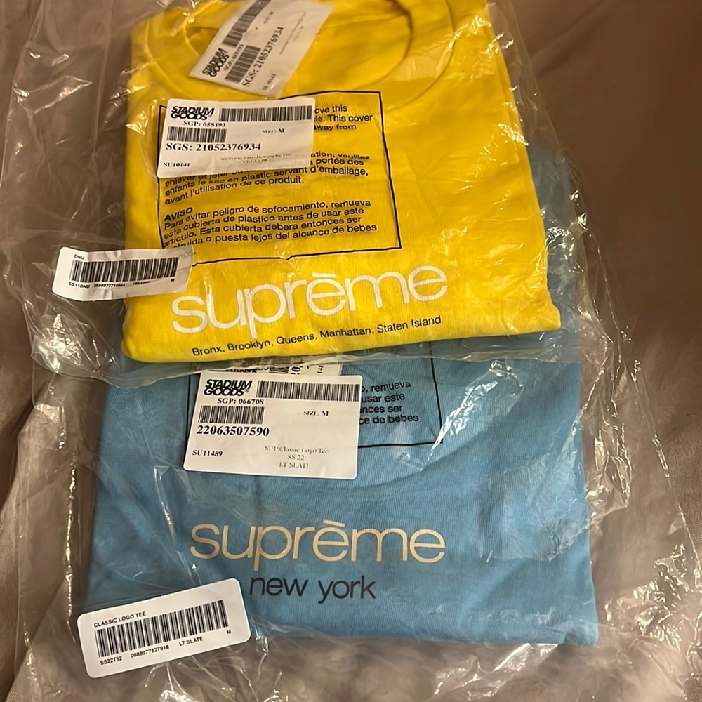 TWO BRAND NEW SUPREME TEES SIZE M NEVER WORN STILL IN PACKAGE